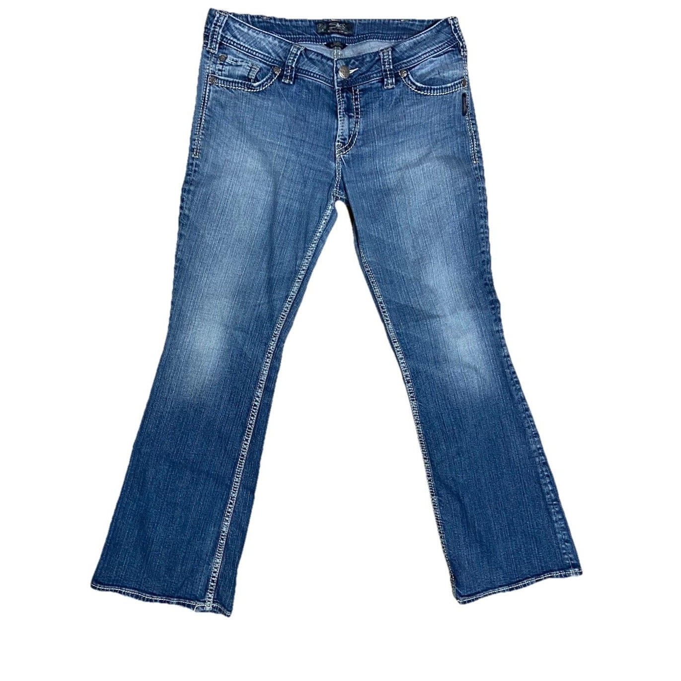 Silver Jeans Suki Surplus Womens 34x32 Bootcut Dark Wash Blue Denim Grunge Rock